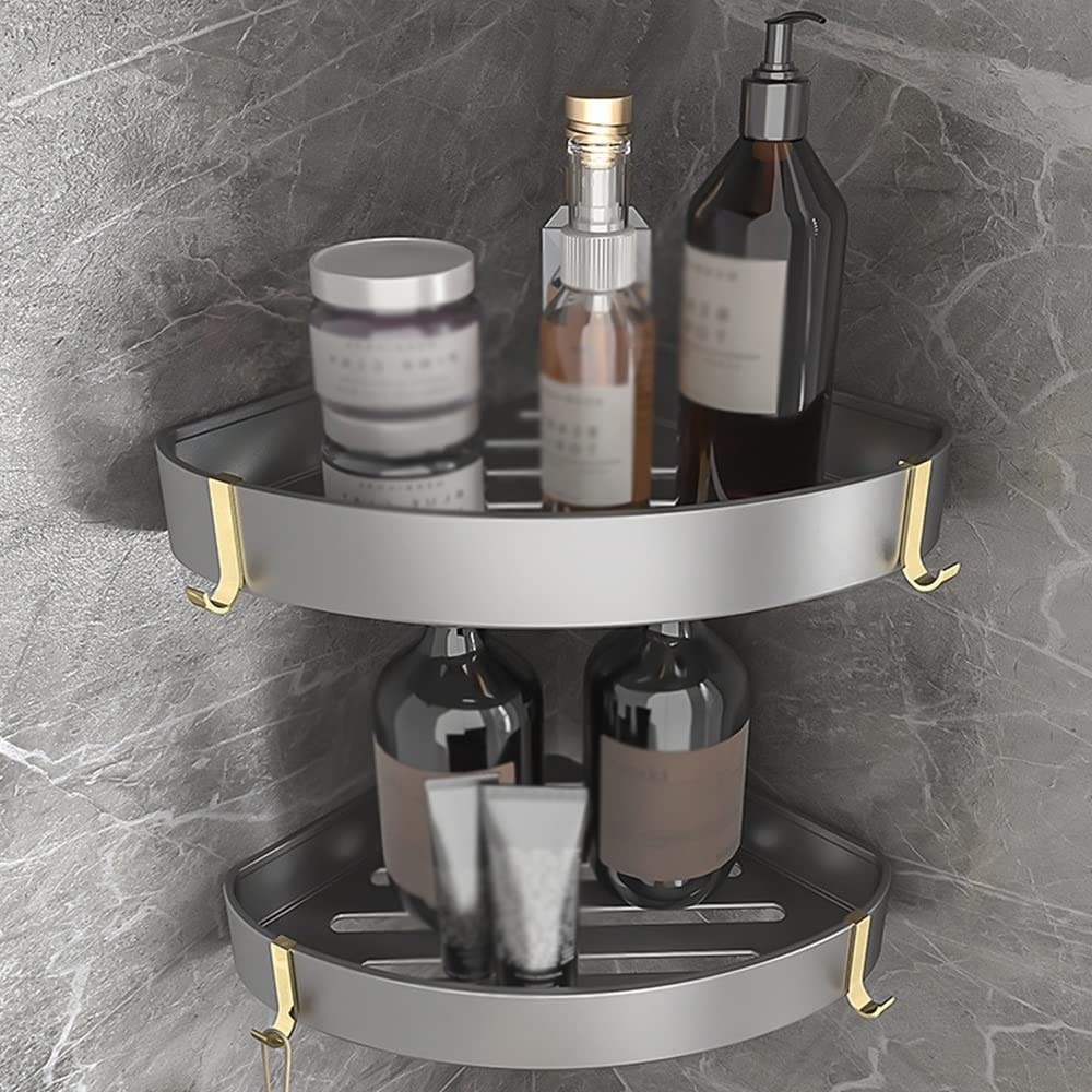 ZerHoc Shower Shelf Corner Corner Shower Caddy Shower Shelf Racks Space Aluminum Bathroom Corner Shelf with Hooks Shower