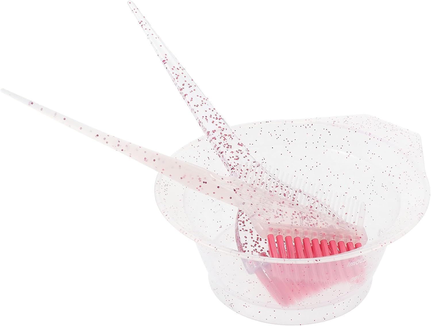 FRCOLOR Hair Dyeing Brush and Mixing Bowl Set, 3pcs Pearl Color Hair Coloring Tools for Salon and Home Use, Crystal Glitter Highlight Applicator, Pink