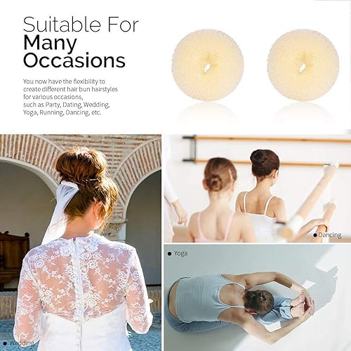 Miniatura 4 de Moldeador de donas para el cabello, moño estilo anillo, 2 piezas de cabello de chignon mediano para cabello corto y fino (mediano, 3 pulgadasmarrón)