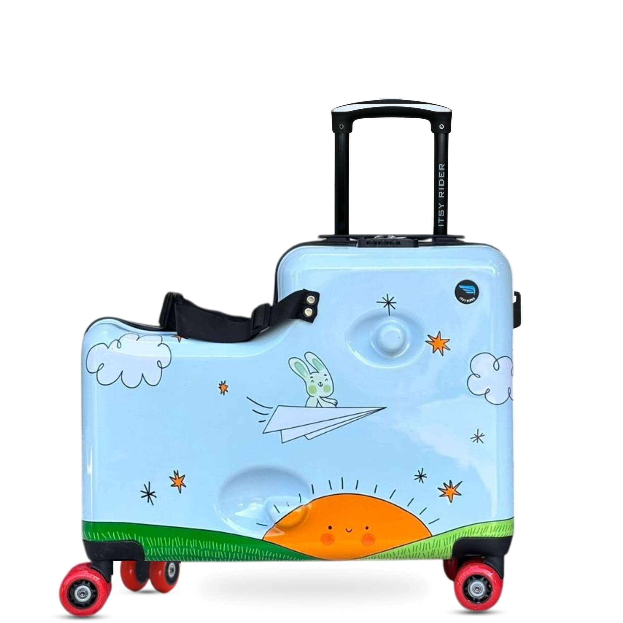 Itsy Rider 20" Ride-on Suitcase for Kids with Double Spinner Red Wheels (Blue Flyer)