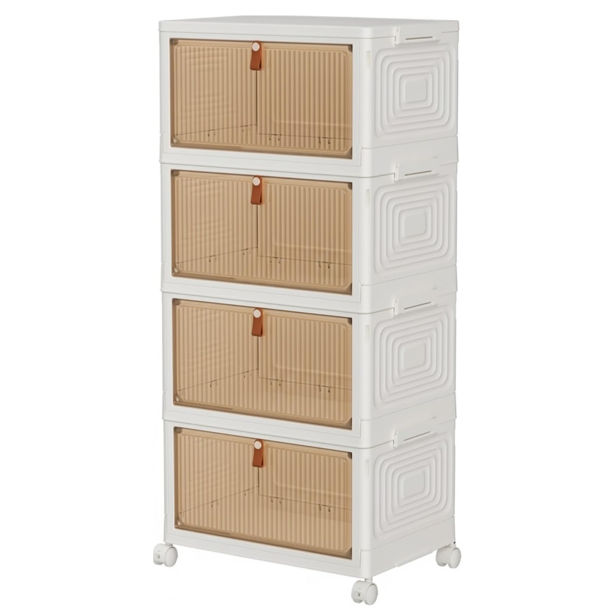 SIDSONS 23L/Tier Storage Box With Lid - 4 Tier Plastic Storage Drawers With Wheels, Stackable Folding Wardrobe Organizer, Magnetic Door, Home Organisation For Bedroom Living Room Study Office