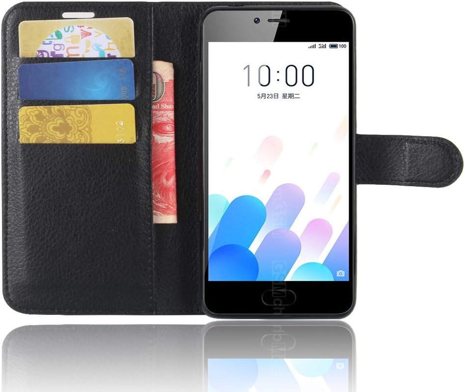 SMTR Meizu M5c Premium Leather Wallet case Cover Leather Wallet Flip Cover with magnetic clasp for Meizu M5c Smart Phone-Black