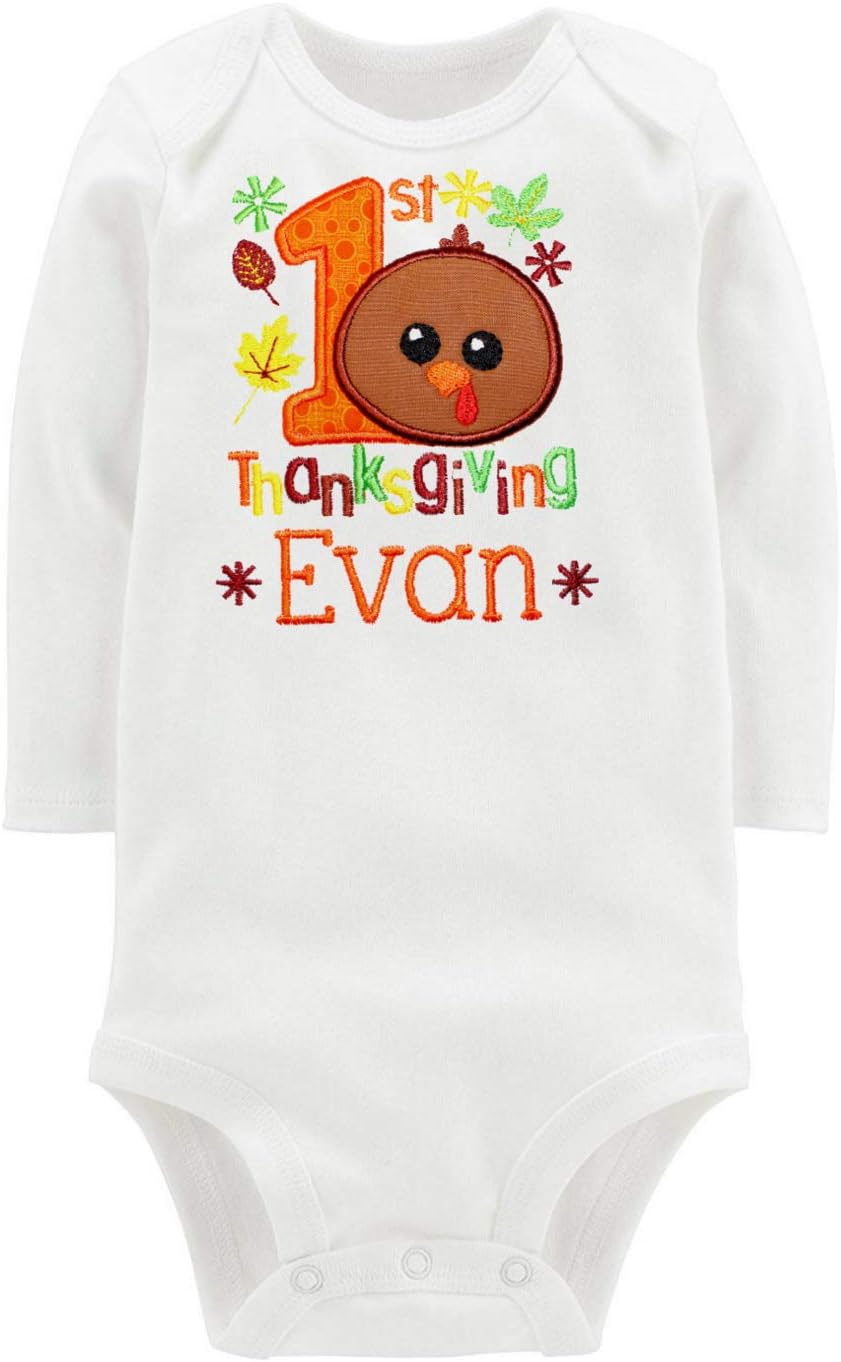 First Thanksgiving Turkey Bodysuit Unisex Outfit Personalized with Custom Name