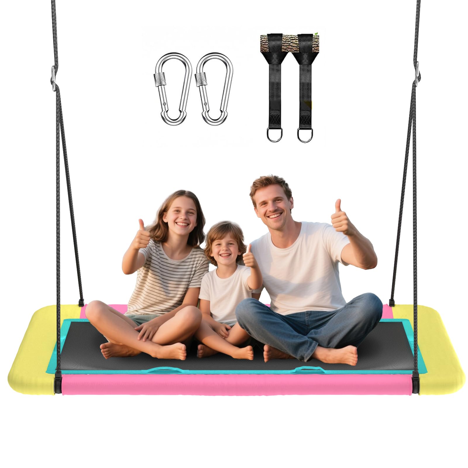 60'' Rectangle Platform Tree Swing for Kids and Adults, Giant Flying Swing with Adjustable Hanging Strap, Waterproof Textilene Fabric Tear &amp; UV Resistant, Swings Set for Backyard Garden