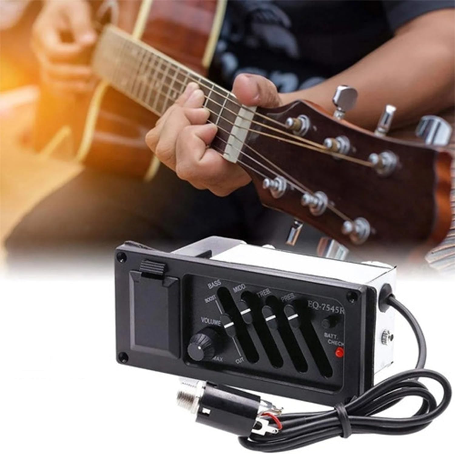 Pastilla De Guitarra Acústica Preamp Piezo 4 Bandas EQ Sistema Ecualizador Color De Grano De Madera 7545r