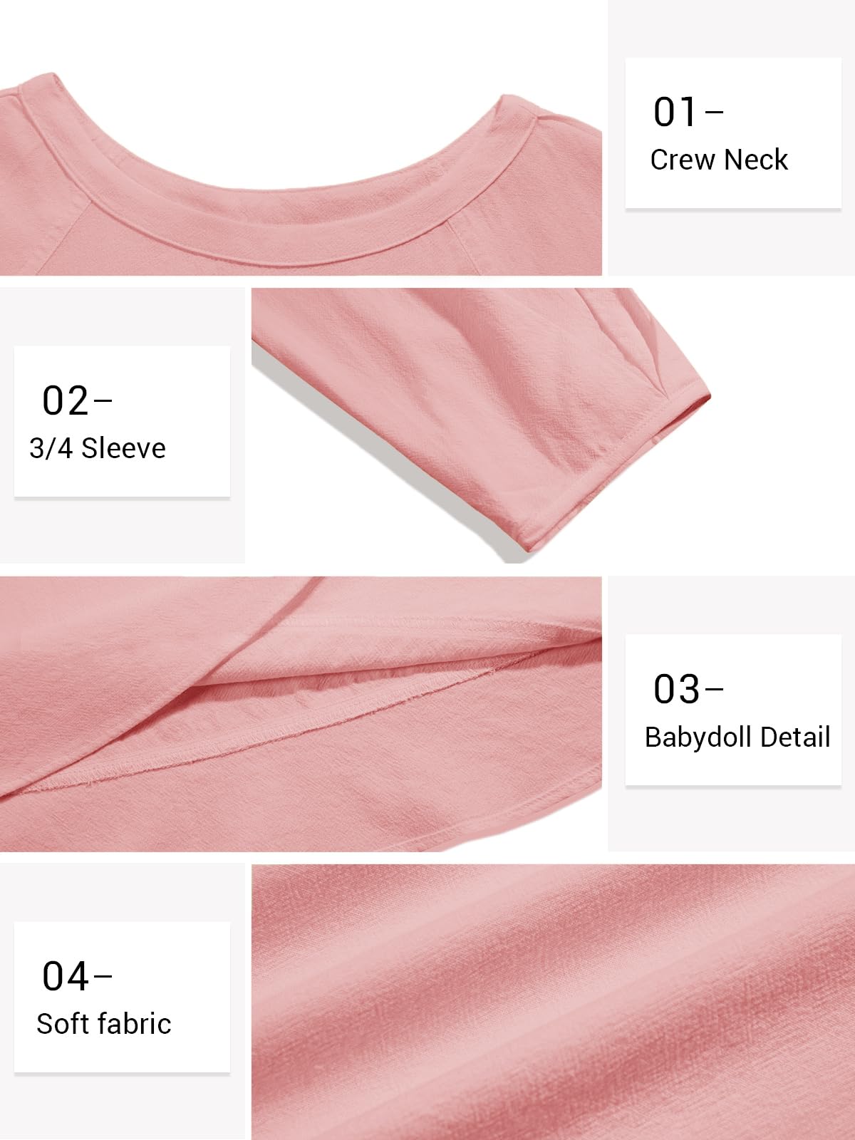Tankaneo Tunique d'été décontractée à manches 3/4 pour femme - Style péplum fluide