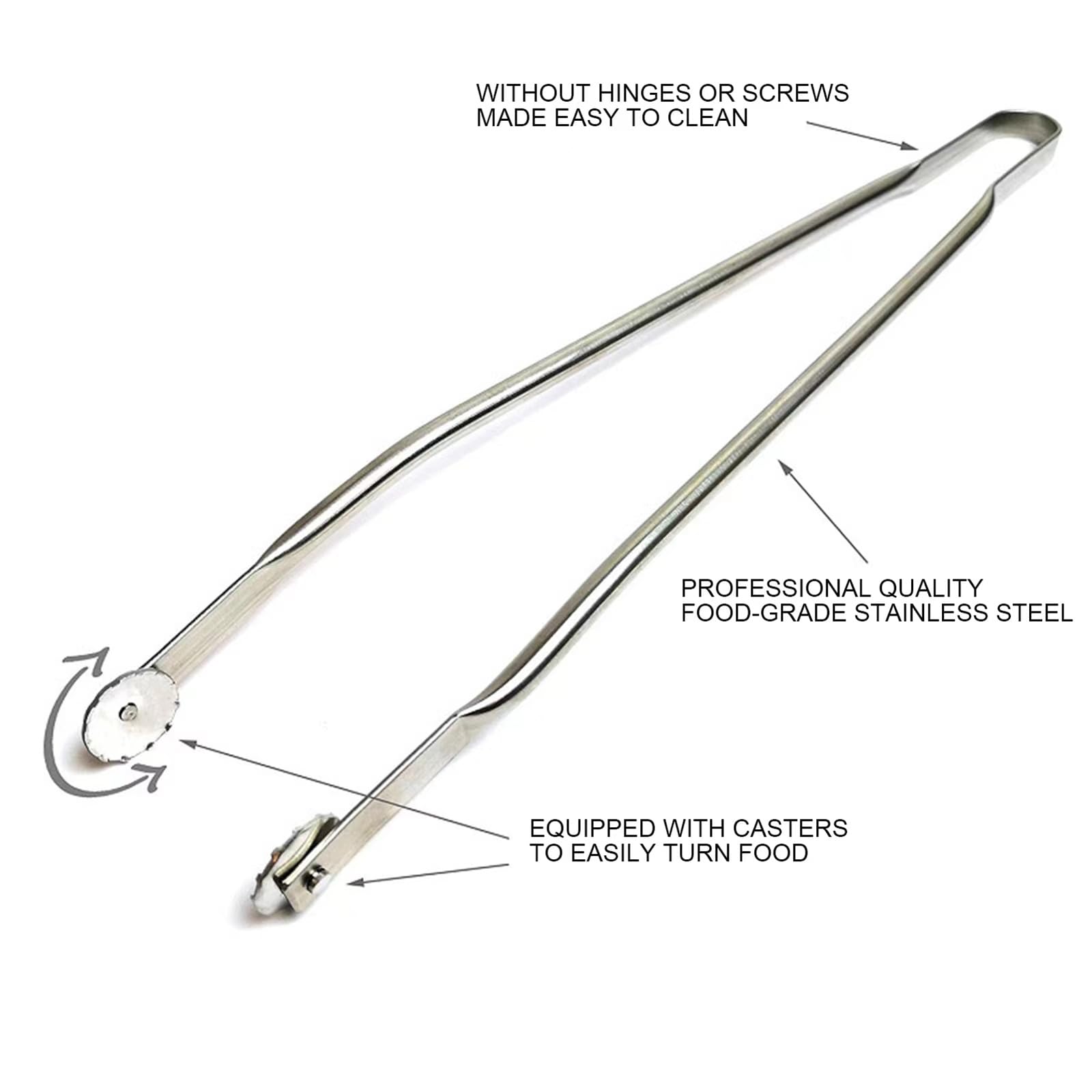 Pinzas Para Girar Salchichas En La Barbacoa - 38 Cm, Acero Inoxidable, Con Rueditas