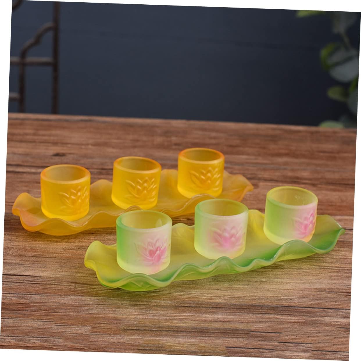 ORFOFE Glazed Lotus Cup Buddhist Water Offering Cup Decorative Glass for Worship Meditation Ritual Use Lotus Pattern Buddha Accessory 1.57 in