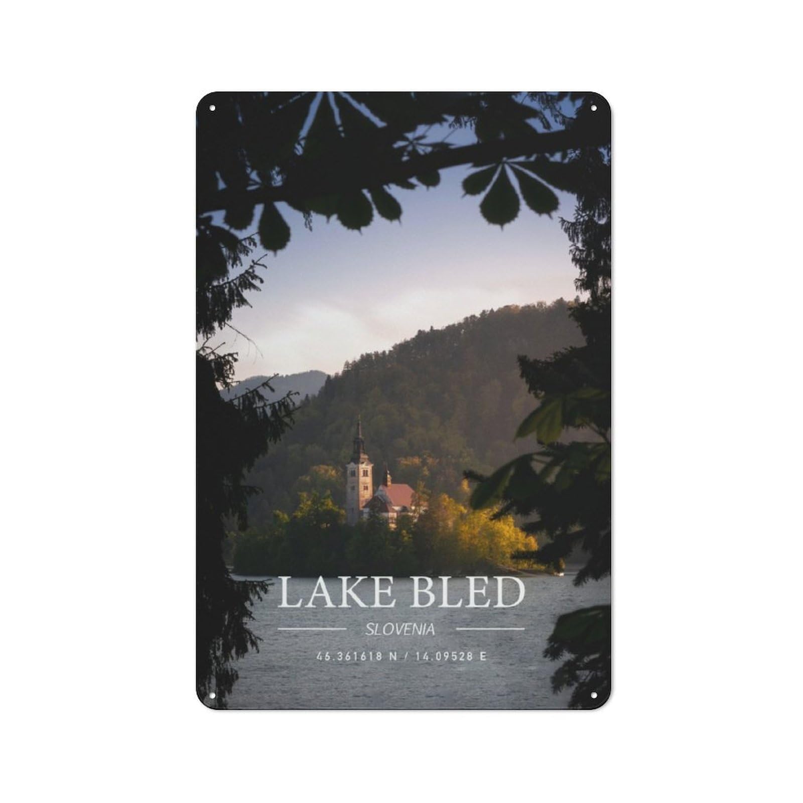 Junmoney Lake Bled Country Country Metal Sign 30X20cm Featuring Rustic Kitchen Decor For Cottage, Kitchen, Hallway Or Breakfast Nook