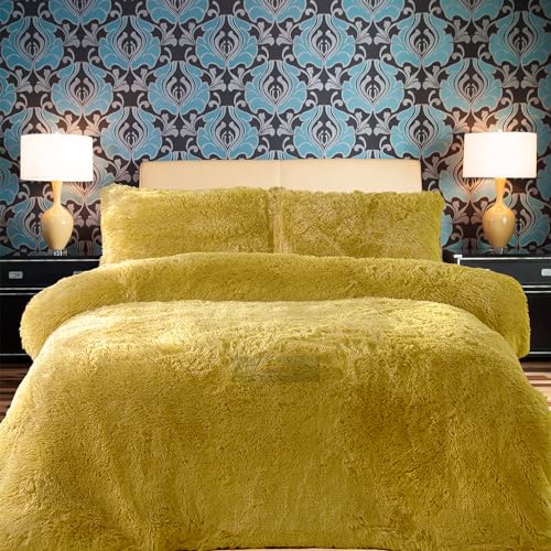 PARADISE STAR Teddy Fleece Duvet Quilt Cover Bedding Set including Matching Pillowcase Fluffy Thermal Warm and Cosy Ochre Single 135cm x 200cm Approximate