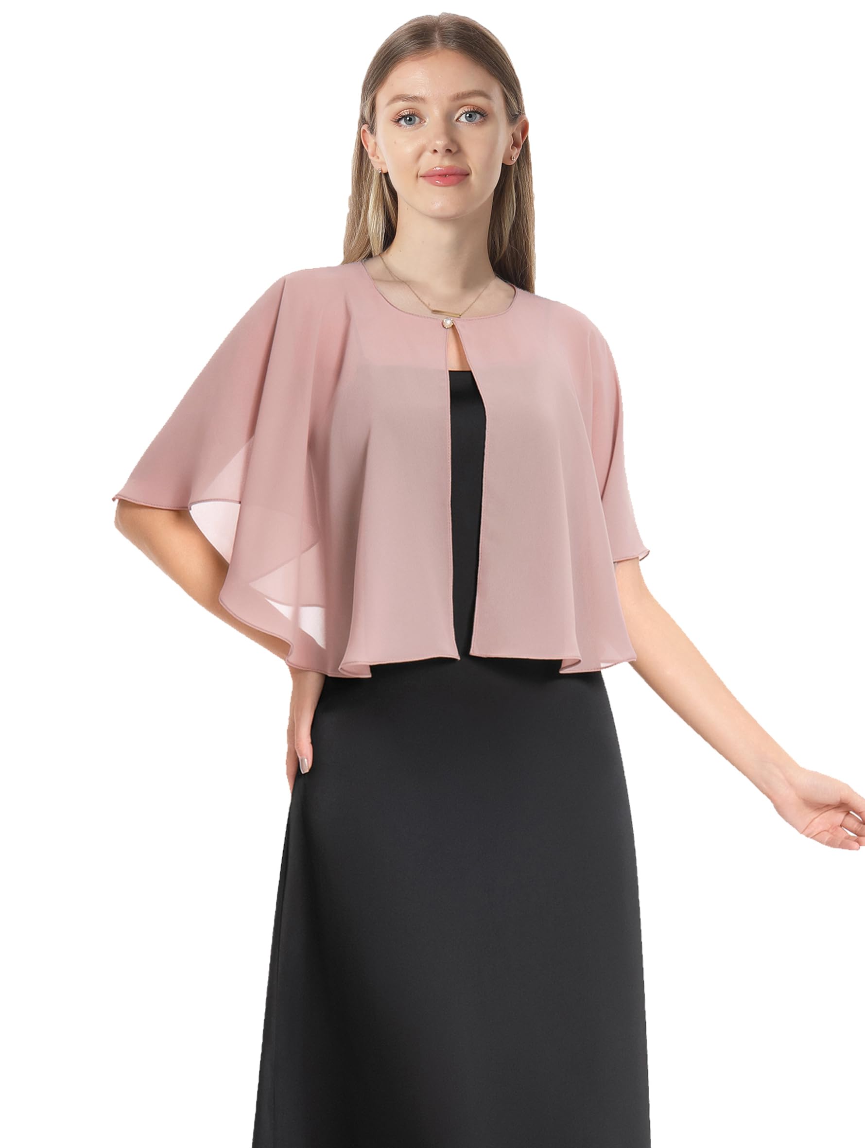 Soft Capelets capes Shawls and Wraps for Dress Chiffon Shrug Wedding Cape Cover Up, Blush, One Size