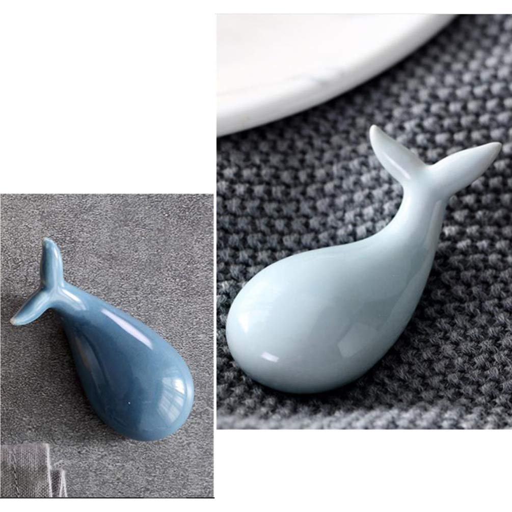 MRKU Repose-Baguettes, Support pour Baguettes de Restaurant, 2 pièces, cuillère en céramique Baleine, Dauphin Mignon, Fourchette Poisson à Grosse tête, Coussin en Porcelaine, Animaux Marins