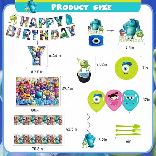 Miniatura 3 de Monsters Inc - Suministros para fiestas de cumpleaños, decoraciones de fiesta de Monsters Inc, incluyendo telón de fondo, pancarta de cumpleaños,