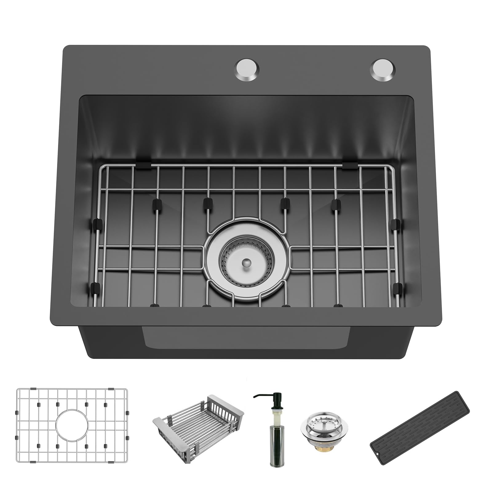 Photo 1 of Black Kitchen And Bar Sink, 20x16 Inch Stainless Steel Drop In Kitchen Sink Modern Single Bowl Topmount Bar Sink Combo-SS Grid,Silicon Mat,Drain Strainer Set Compatibility With Various Kitchen & Bar