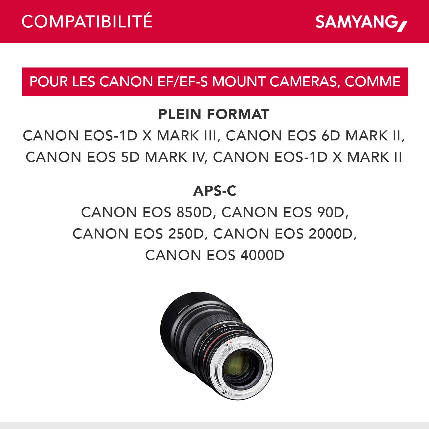 Samyang 135 mm F2.0 pour Canon EF - Plein format et téléobjectif APS-C à focale fixe pour appareil photo Canon avec monture EF/EF-S, mise au point manuelle