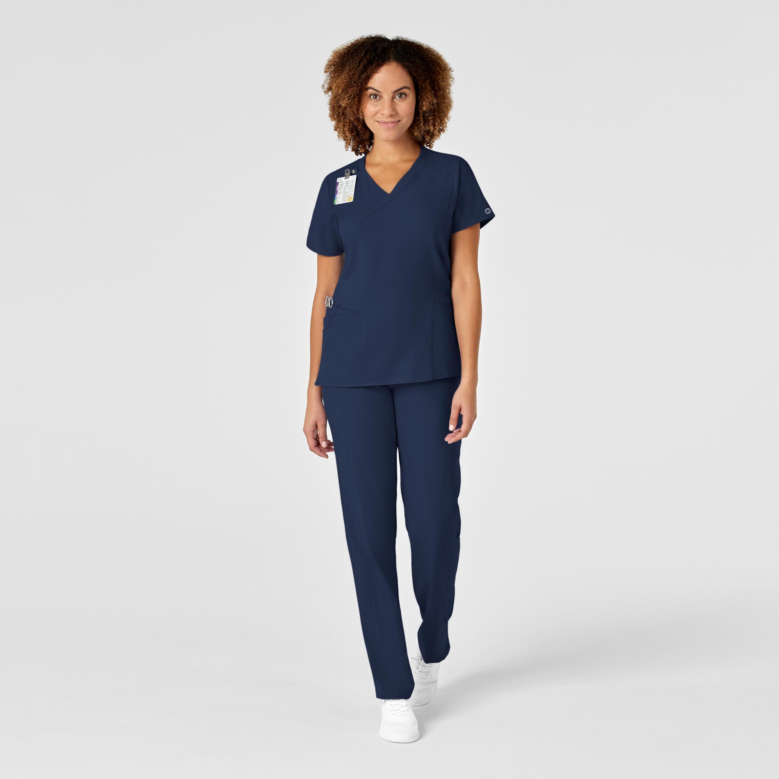 WonderWink Women's Plus-Size Women's Mock Wrap Top Shirt, Navy, 4-XLarge