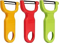 KITCHPOWER 3-Pack Vegetable Fruit Peelers - Sharp Carbon Steel Blades, Ergonomic U-Shape Handles, Red/Green/Yellow