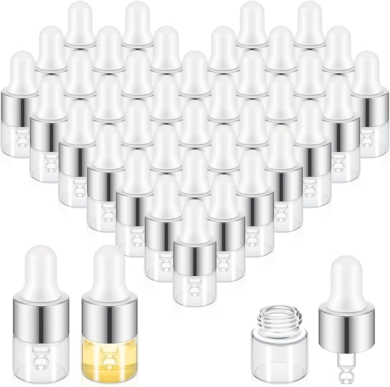 Didaey Frascos Conta-Gotas Mini de Vidro para Óleo, 1 mL, Classic Silver, Pacote com 100
