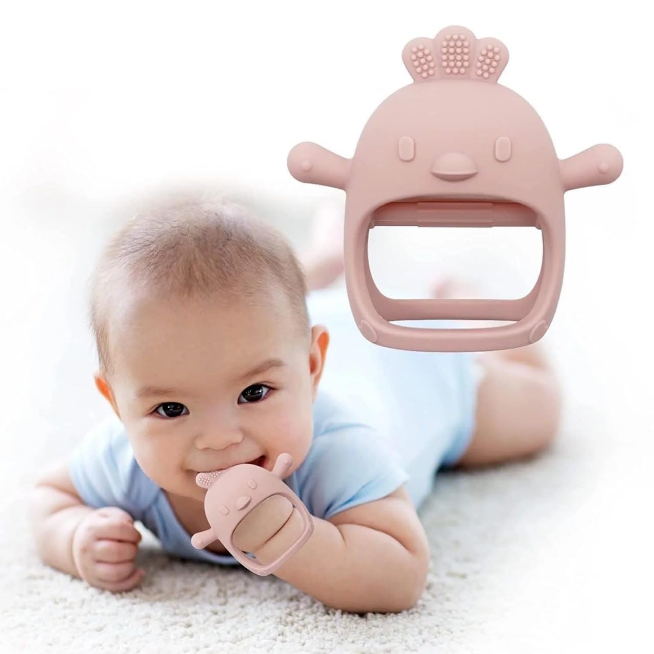 Baby Toy – 2 in 1 Teether for Infants | Silicone & Neem Wood Teether | BPA Free, Soft, Safe & Non-Toxic Chewing Toy for Babies | Natural Soothing Relief (Pink Teether)-image-2