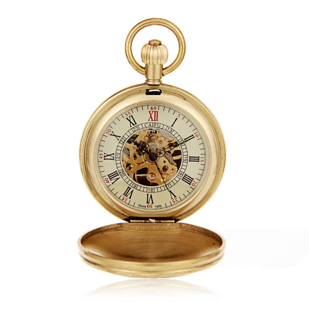 Montre mécanique de cuivre de style rétropocket doré et design locomotive pour homme
