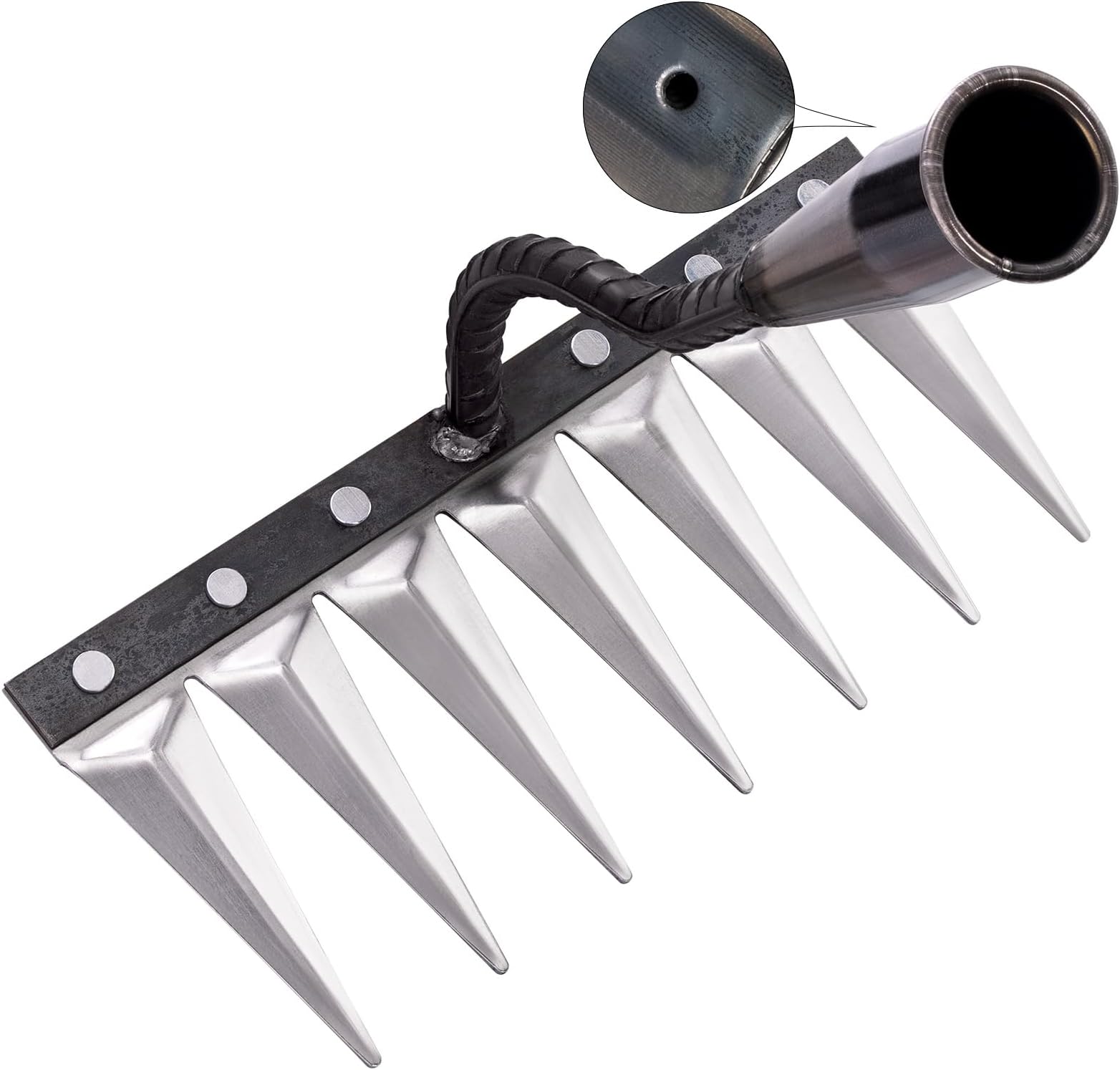 Amazon.com : Yangbaga Iron Rake - Heavy Duty Gardening Tool with 7 ...