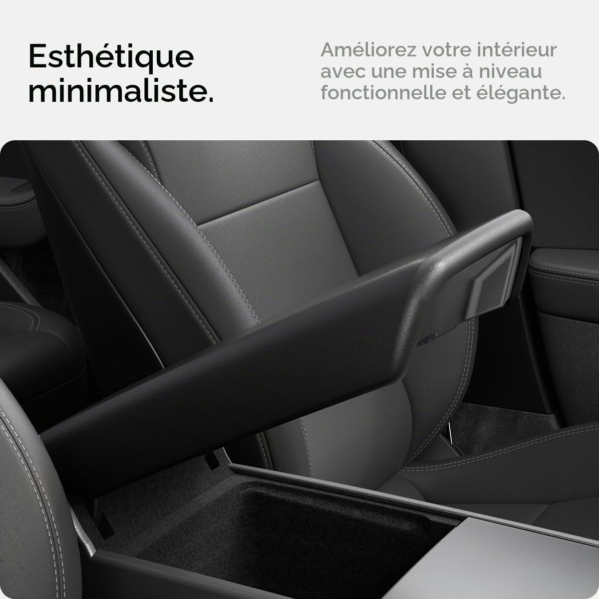Spigen Tesla Model Y Juniper 2025 2026 Model 3 Highland 2024 2025 2026 Console Centrale Housse de Coussin d'Accoudoir Conçu pour Accessoire Tesla - Noir