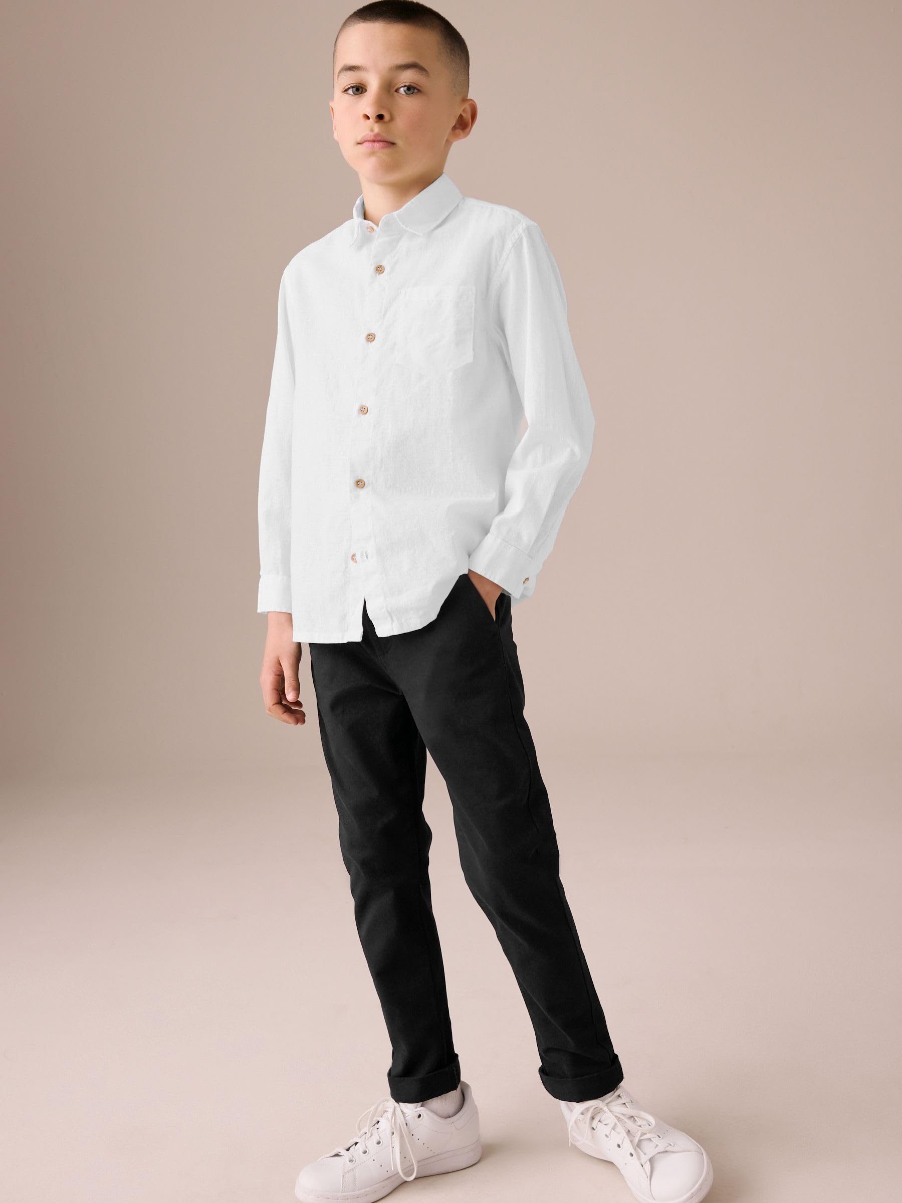 NEXT Ragazzo Camicia in Lino a Maniche Lunghe
