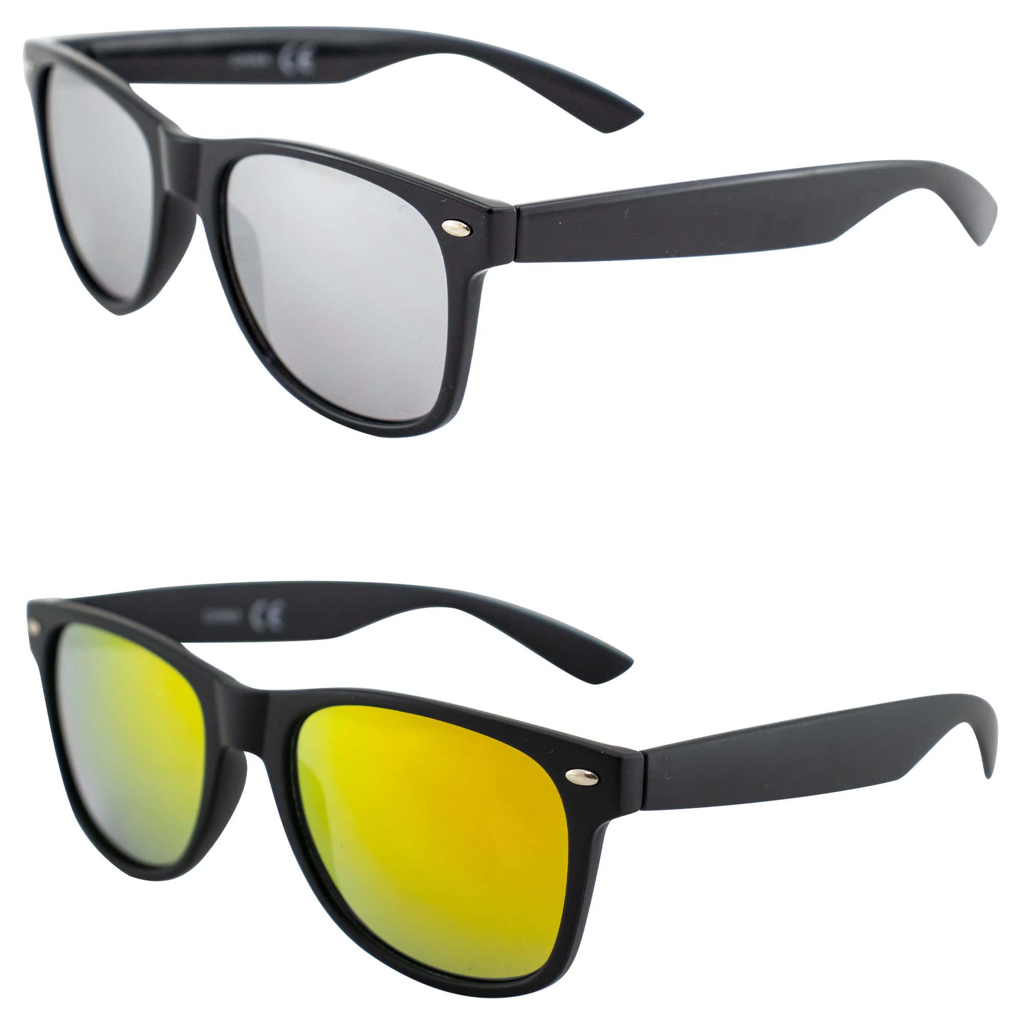 AlterImage Jive Sports Retro Sunglasses for Men or Women 2 Pair Black Frames w/Flash Mirror & G-Tech Red Lenses