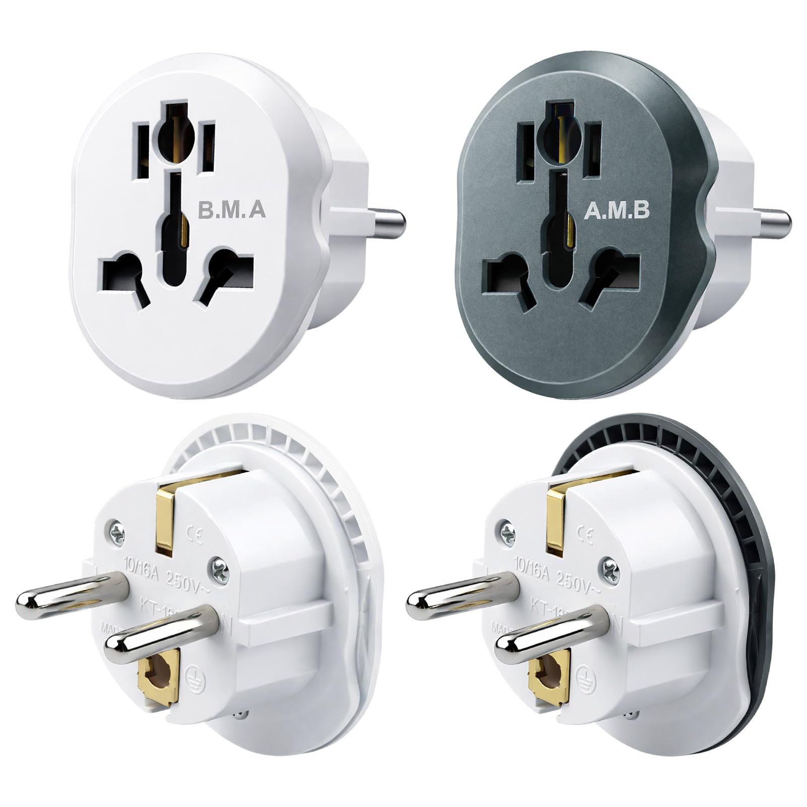 4 Pack Adaptador Enchufe Universal de Viaje, EU Adapter,Adapter Steckdose, Stecker Adapter, Adapter China Deutschland Stecker para Alemania, España, Austria, Países Bajos, Francia, Italia - 2