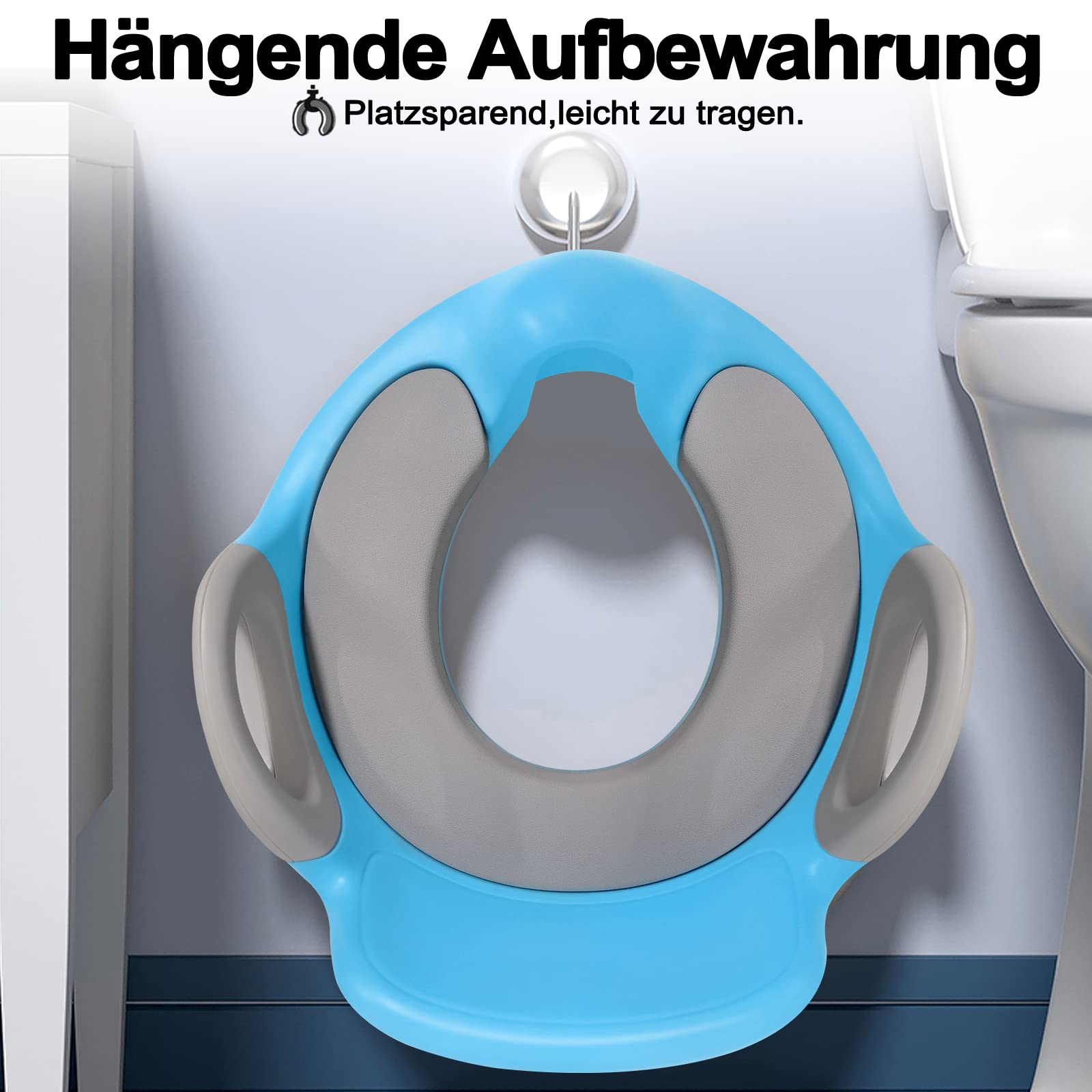 LZQ Abattant de toilette pour enfant de 1 à 8 ans avec rembourrage antidérapant, poignée, dossier et protection anti-éclaboussures (bleu)