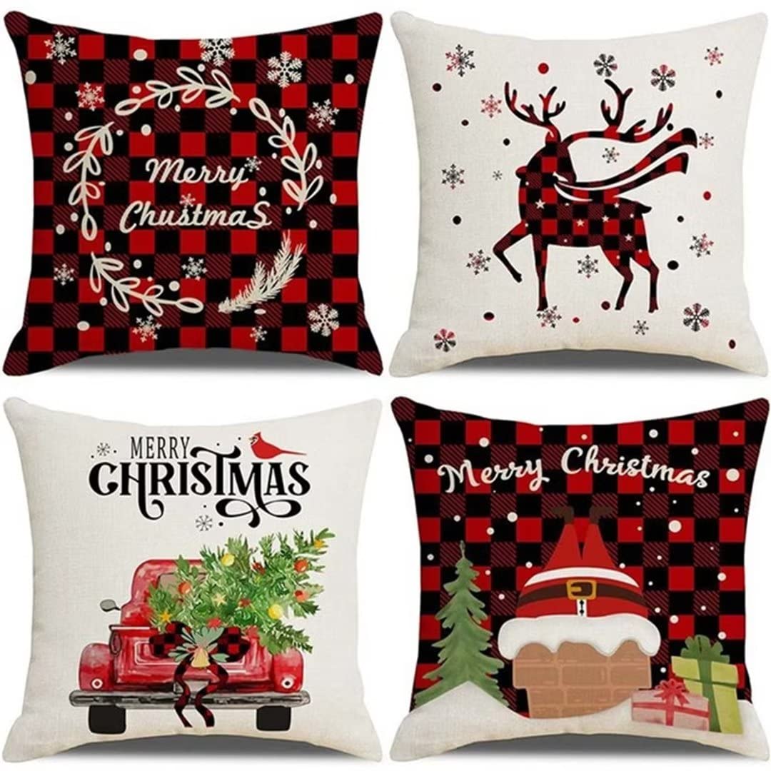 Housse de coussin Noël 40x40 lot de 4 en velours doux pour décorer le canapé du salon en fête