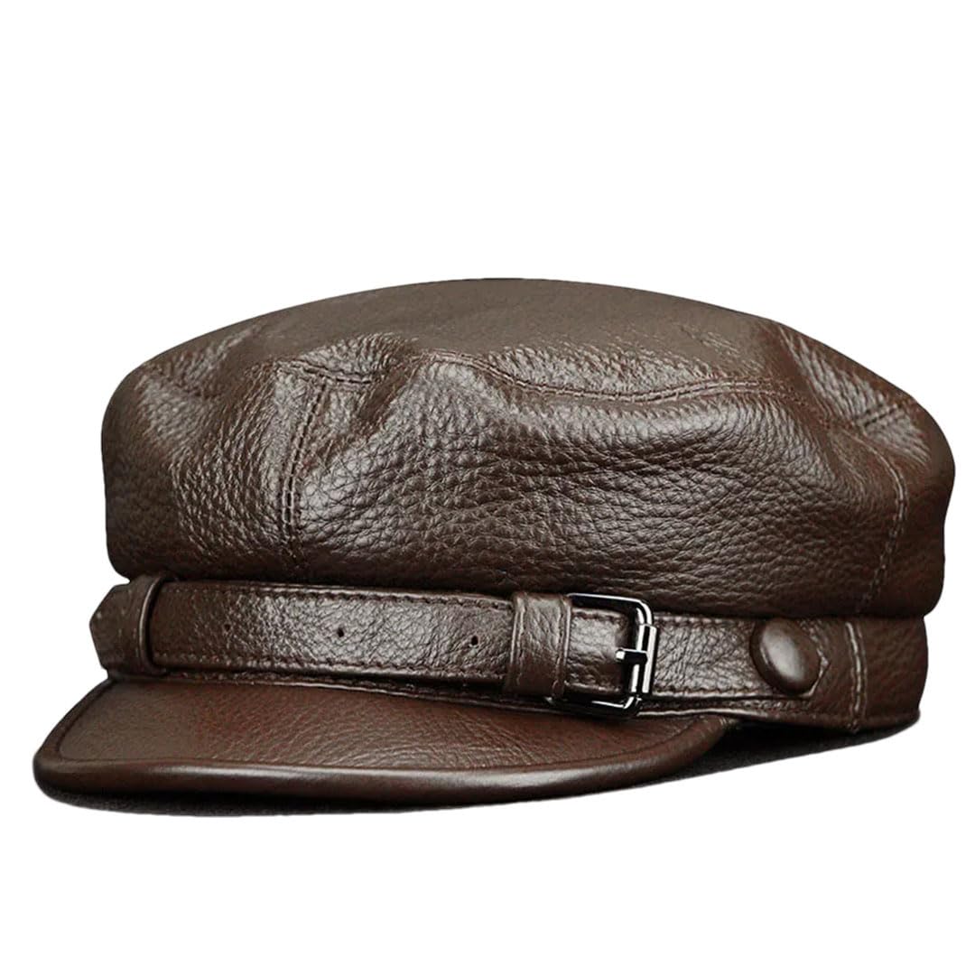 Sombrero retro de piel de vaca auténtica para hombre y mujer, estilo británico, gorra de periódico de grado superior, gorra de calle suave al tacto, marrón, 6 7/8/7