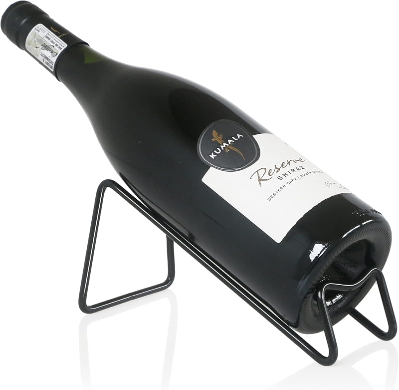 Botellero de metal independiente - Soporte para botellero de mesa - Portabotellas de vino para encimera - Diseño geométrico para estante de almacenamiento de botellas de vino de mesa, soporte perfecto para vino (negro)