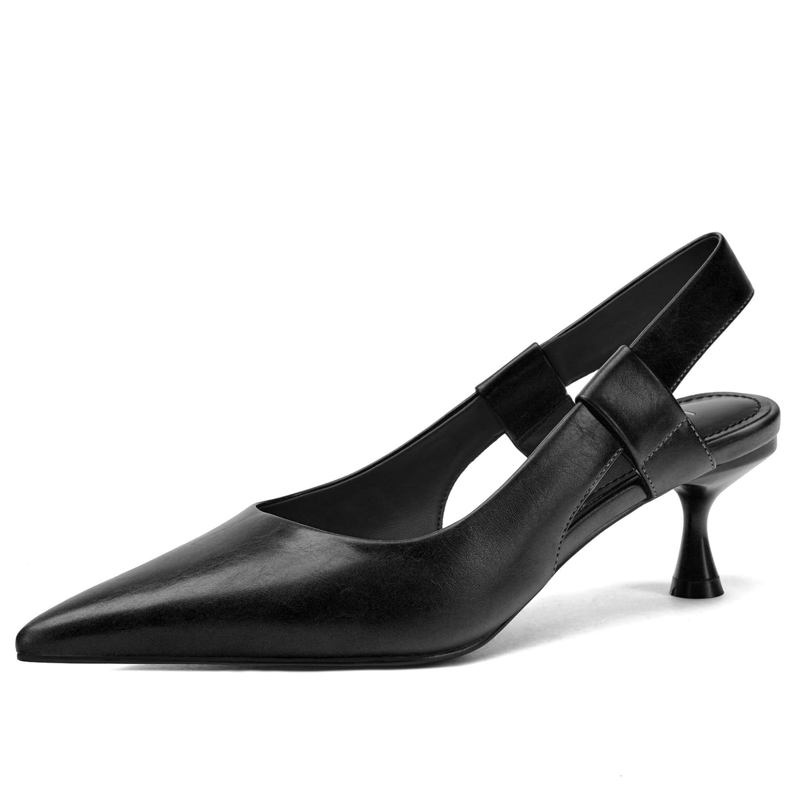 LUMUTA Pointed Toe Slingback Kitten Heels for Women, Leather Stiletto Heel Pumps with Elastic Strap Elegant Bridal Heel Dating Party Work Office