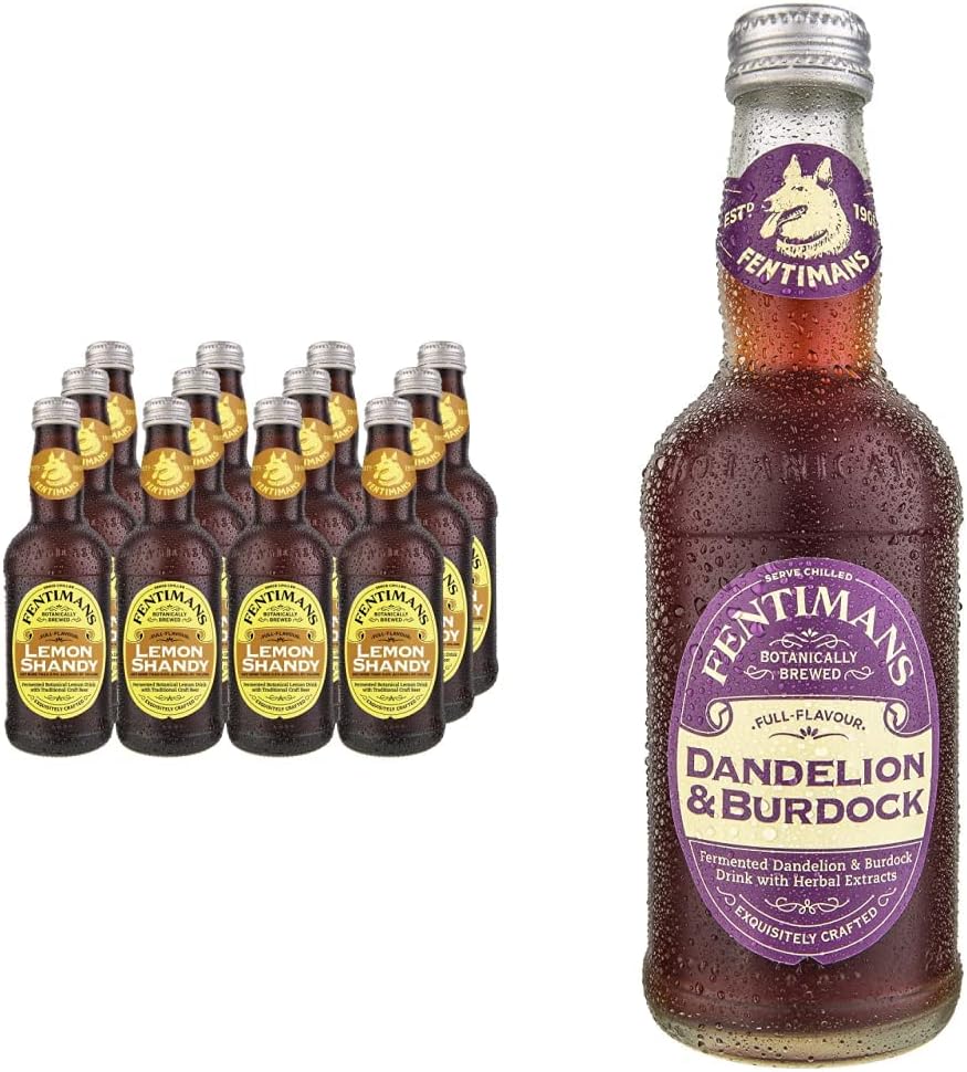 Fentimans Lemon Shandy, 275 ml (Pack of 12) & 40715 Dandelion and Burdock - 12 x 275 ml