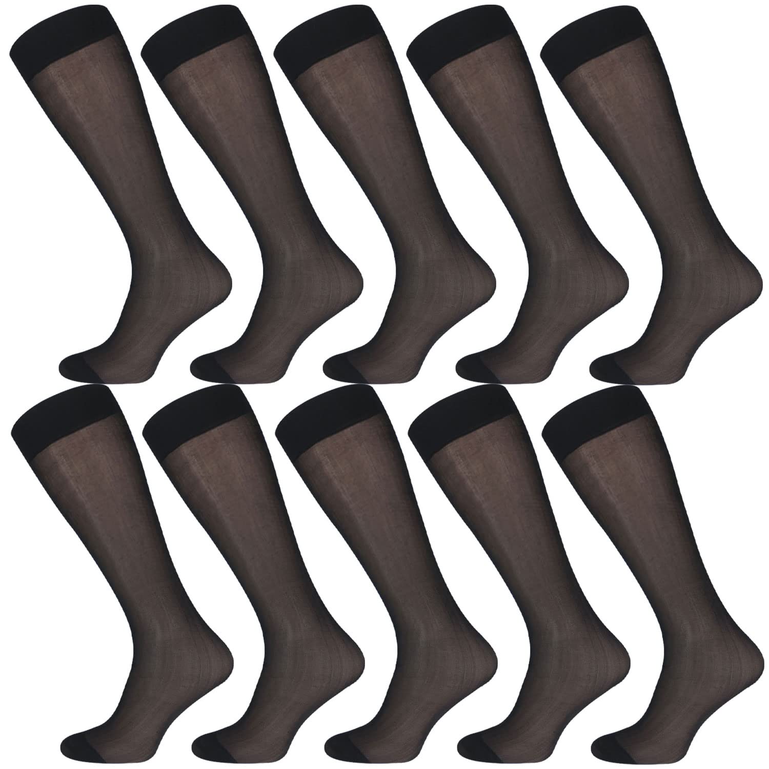 Uaussi 10 Pairs Mens Ultra Thin Dress Socks Silk Sheer Business Socks Soft Nylon Work Trouser Sox Mid Calf