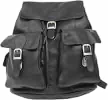Piel Leather Large Buckle-Flap Backpack, Black, One Size