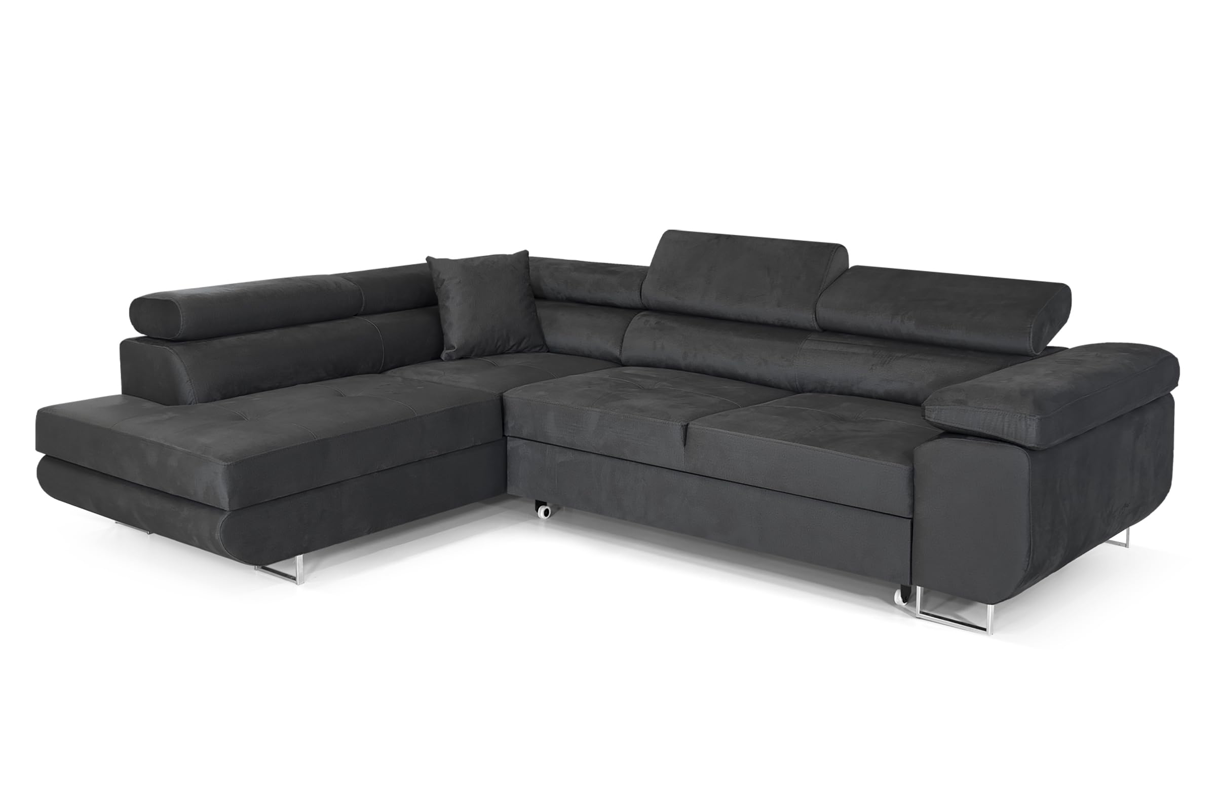 Ecksofa mit Schlaffunktion PASTI L-Form, Sofa Couch mit Bettkasten, 3-Sitzer Eckcouch, Schlafsofa für Wohnzimmer, Big Sofa Couch mit Schlaffunktion (Dunkelgrau, Ottomane Links)