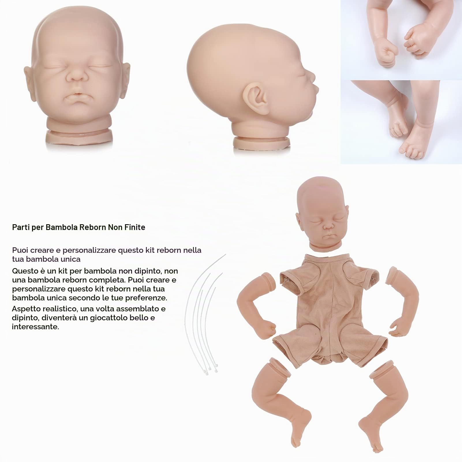 SIXRUN Set di Parti per Bambole Reborn Incompiute da 19" Kit per Bambole Realizzate a Mano Fai-da-Te Aspetto di Simulazione per Fai da Te Creativi Materiale in Silicone Misto PVC