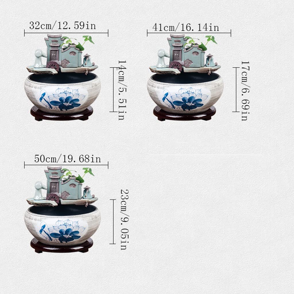 Réservoir Poissons D'aquarium Style Chinois en céramique Poisson Rouge Bol Maison Circulation débit Fontaine d'eau Cour Culture Cylindre Salon décoration Aquarium Aquarium | B,50cm