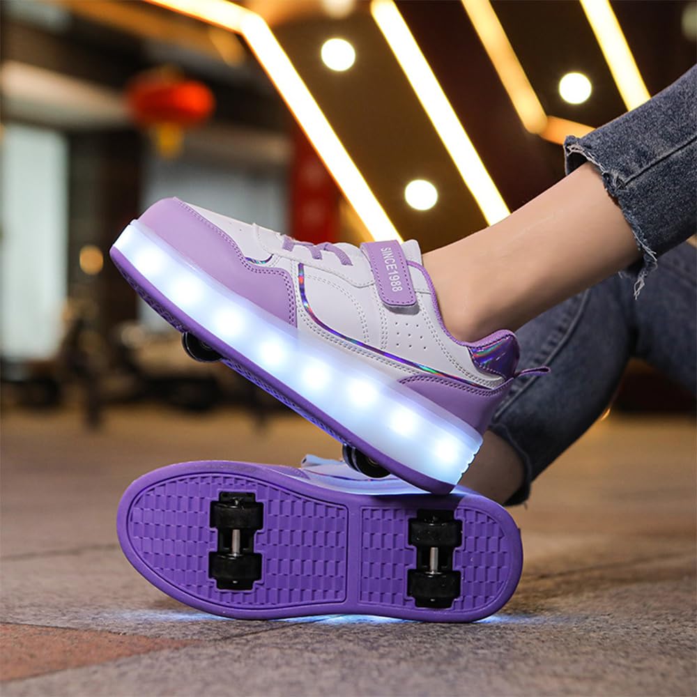 Hixingo Chaussure a Roulette Lumière LED pour Fille Garçons, Chaussures a roulettes avec 4 Amovible Roues Chaussures de Skateboard Patins à roulettes Basket à roulettes pour Enfants Filles Adulte