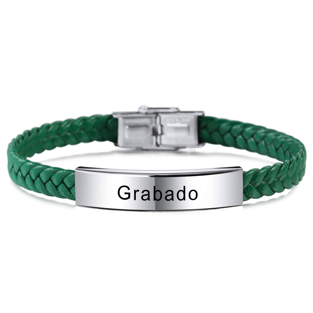 MeMeDIYPulsera de Cuero Personalizada con Grabado Nombre Fecha Identificación para Hombres Mujeres Niños Niñas Acero inoxidable Brazalete Trenzado Ajustable Amor Aniversario Joyería Regalo