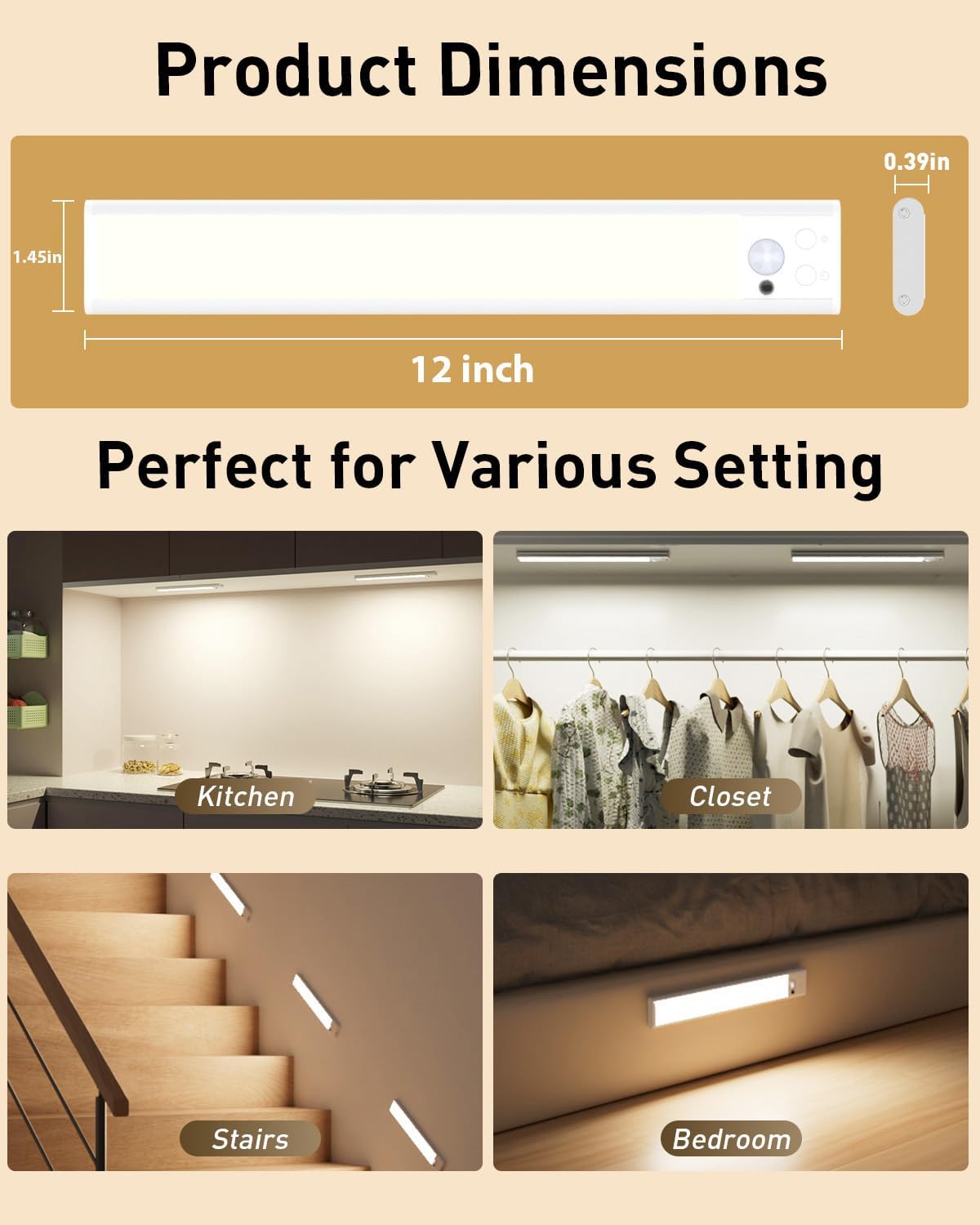 Under Cabinet Lighting, 96-LED RGB Under Counter Lights for Kitchen, 2 Pack | Motion Sensor Light Indoor, 2000mAh Battery, Remote Dimming & Timer, Rechargeable, For Kitchen Closet Hallway