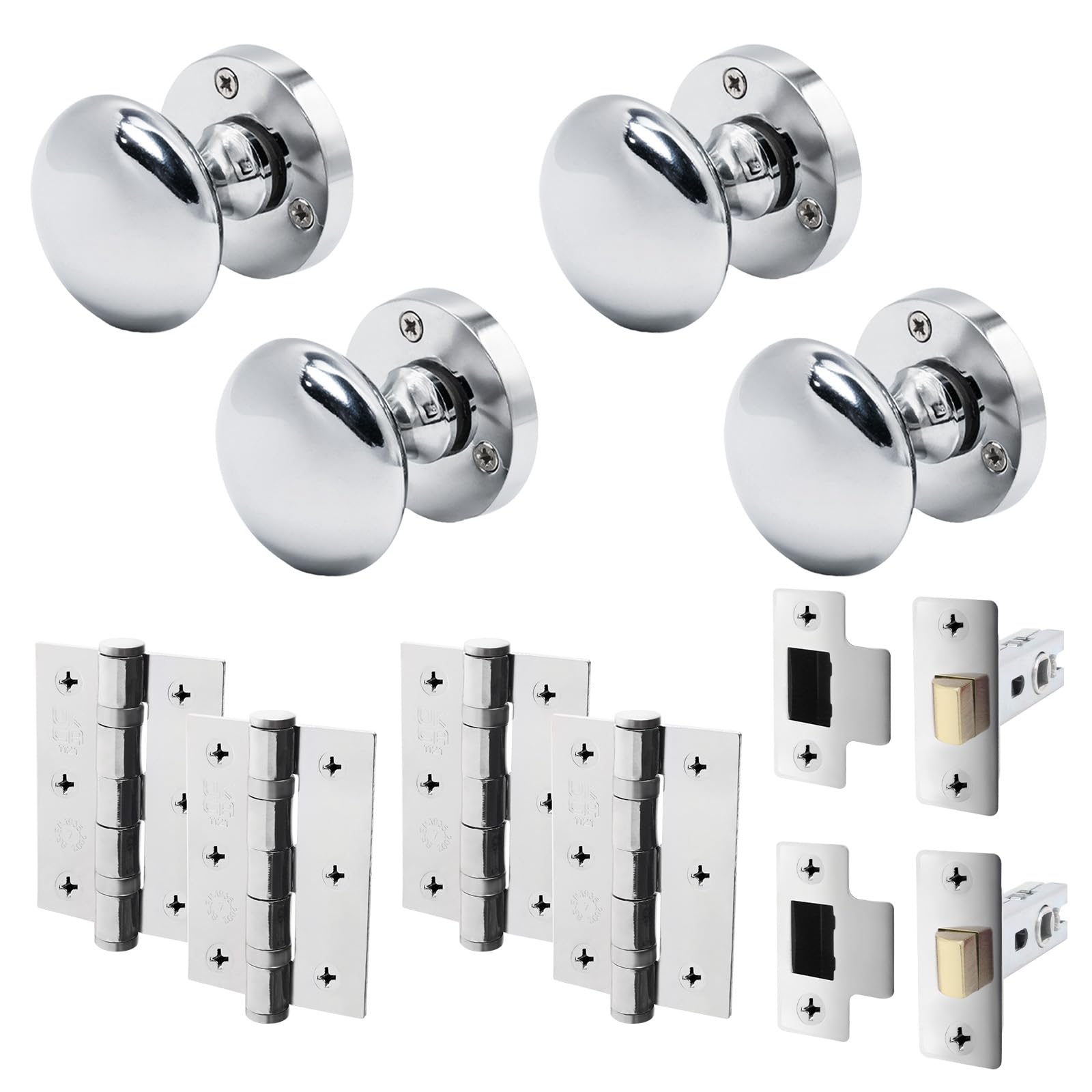 EAI Polished Chrome Door Knobs with Latch 76mm, Hinges, 2 Pack - Victorian โ image 1