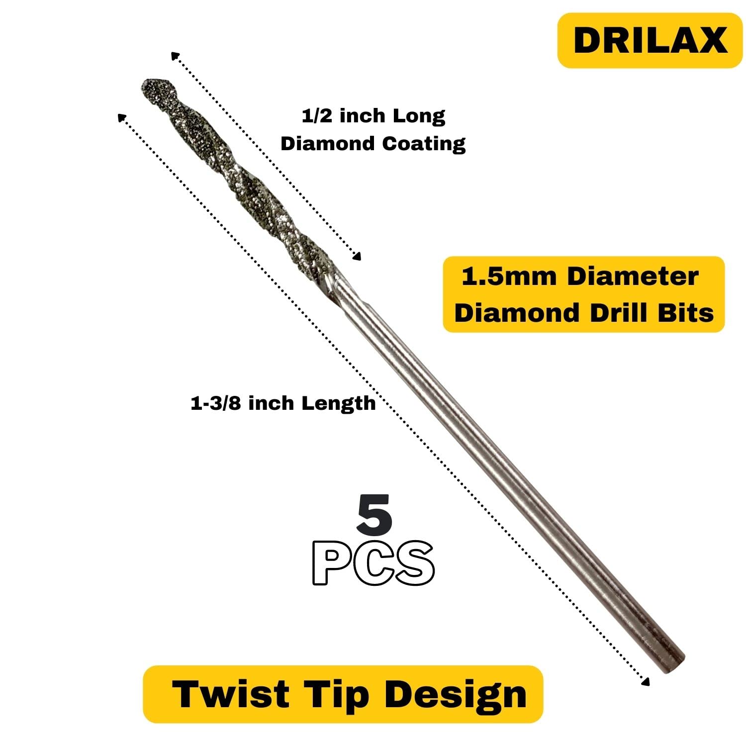 Drilax zestaw wierteł diamentowych 1,5 mm 2 mm, 10 szt. biżuteria plaża morskie szklane muszle kamienie szlachetne, 10 sztuk 1,5 i 2 mm 5 ea. Zestaw bitów Twist Bits Kit Pack