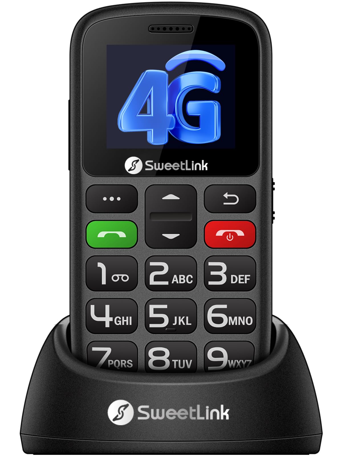 SweetLink S2-4G Seniorenhandy mit 4G, 1400mAh Akku & SOS-Taste - Dual SIM, 1,77 Zoll Farbdisplay, Ladestation, FM-Radio ohne Kopfhörer,Nur Nano-SIM
