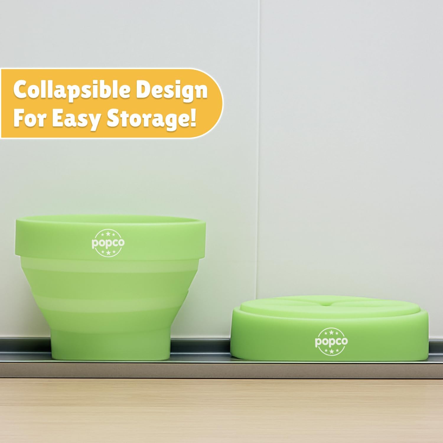 POPCO Silicone Microwave Popcorn Popper with Handles, Silicone Popcorn Maker, Collapsible Bowl and Dishwasher Safe - 15 Colors Available (Transparent Green) (Pack of 2)