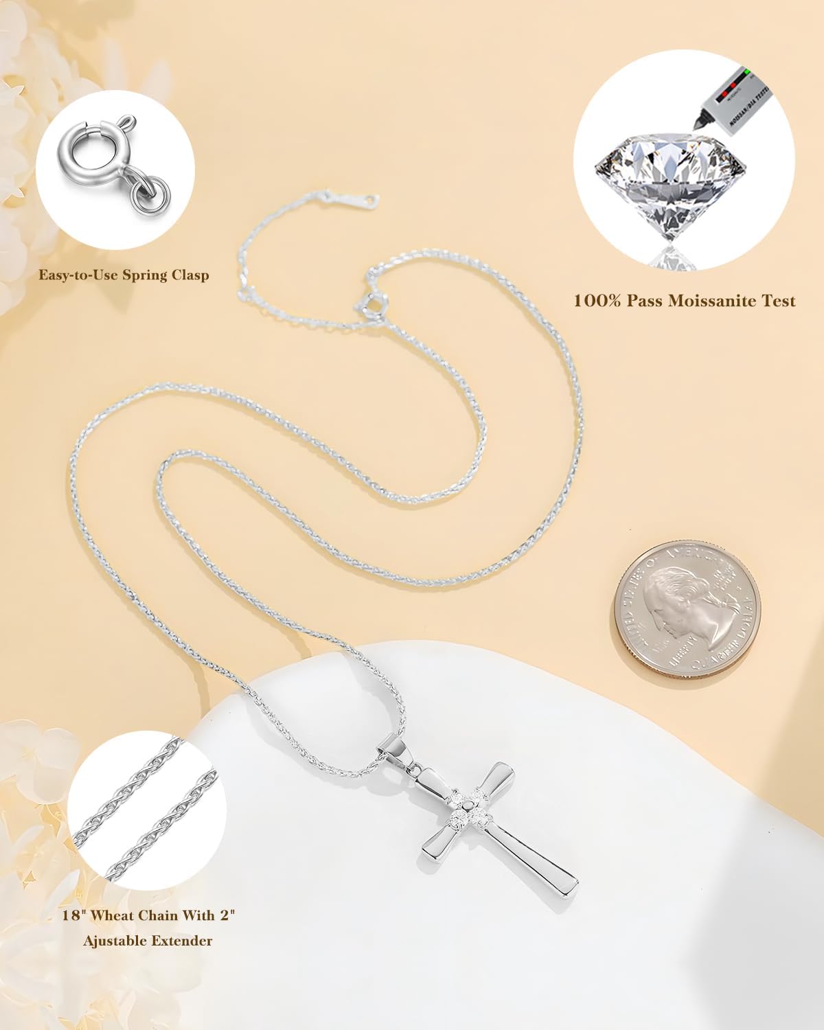 1CT Moissanite Cross Necklace for Women Wife, 18K Gold Filled or Sterling Silver Cross Pendant Chain Jewelry,Anniversary Birthday Gifts for Women Wife Her with LED Light-Up Gift Box and Gift Card