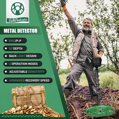 Image of PalliPartners Metal Detector for Adults Waterproof-Professional Higher Accuracy Gold Detector with LCD Display,5 Mode,Advanced DSP Chip 12 inch Coil(Green)