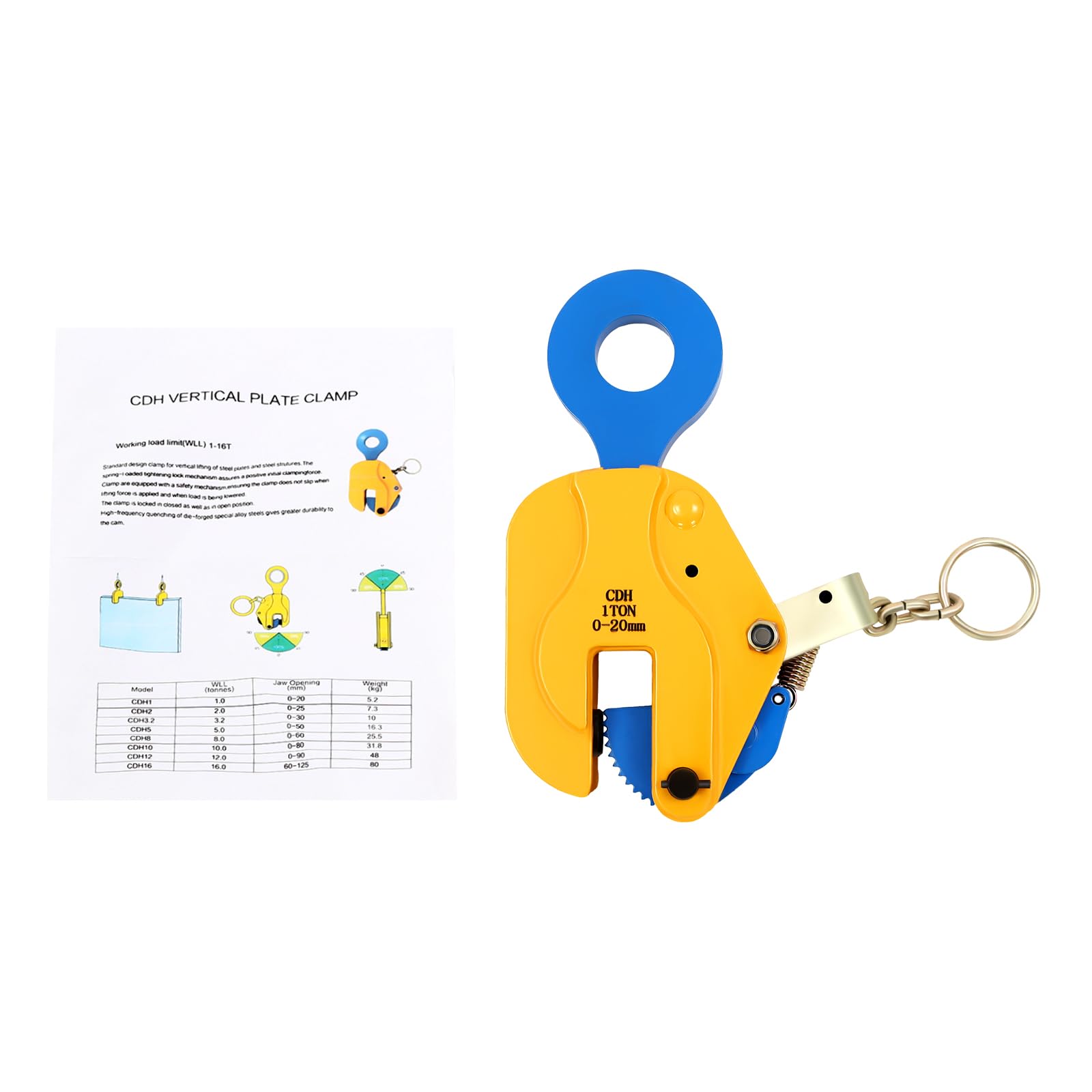 Abrazadera vertical de elevador de placas, abrazadera elevadora de chapa para cargas pesadas, acero, capacidad de carga 1T, apertura de 0-20 mm, 29,5 x 14,5 cm, para placas de acero y chapas metálicas